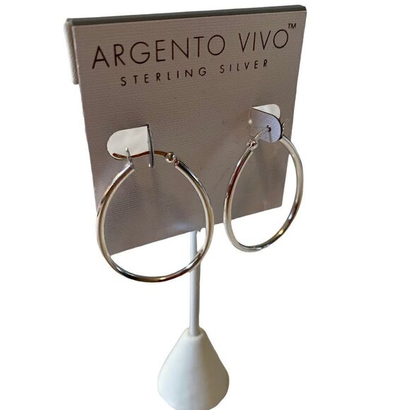 Argento Vivo Sterling Silver Oval Hoops. - Picture 3 of 5